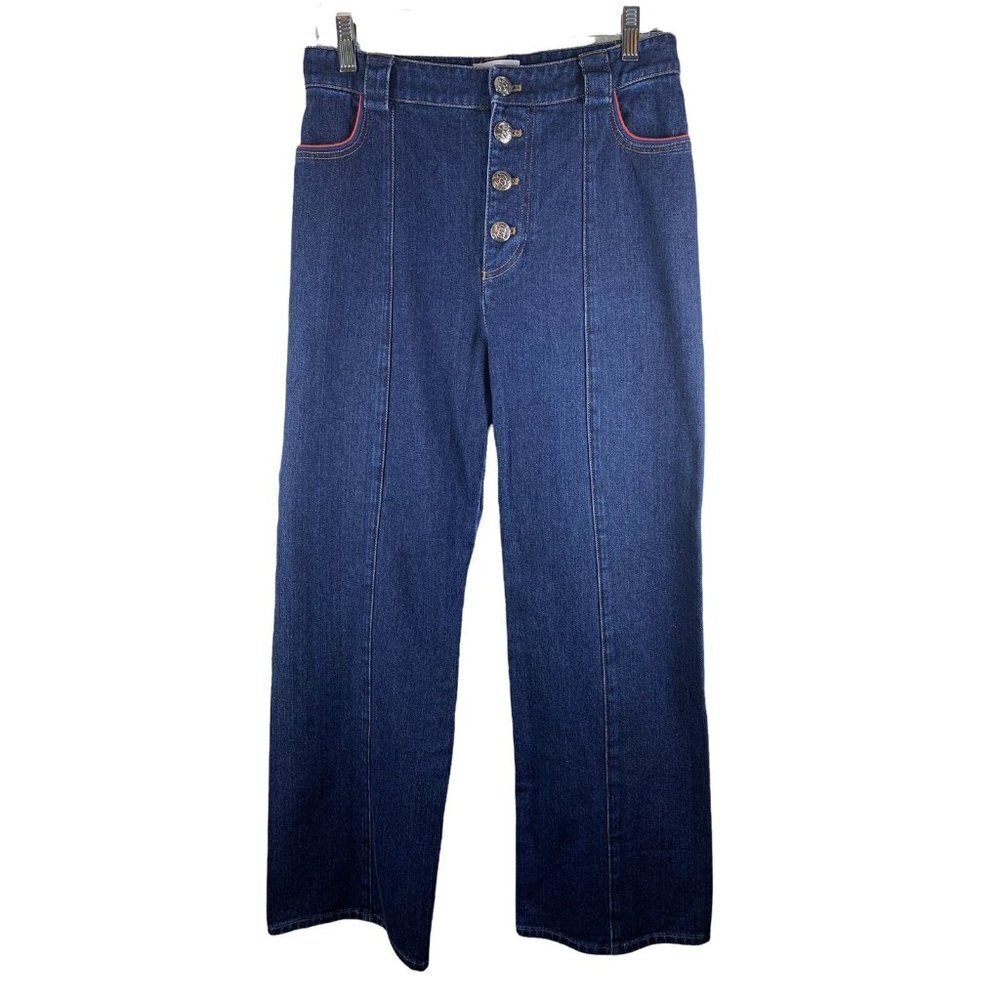 SONIA RYKIEL Button Fly High Waist Wide Leg Jeans Size 38 Dark Wash